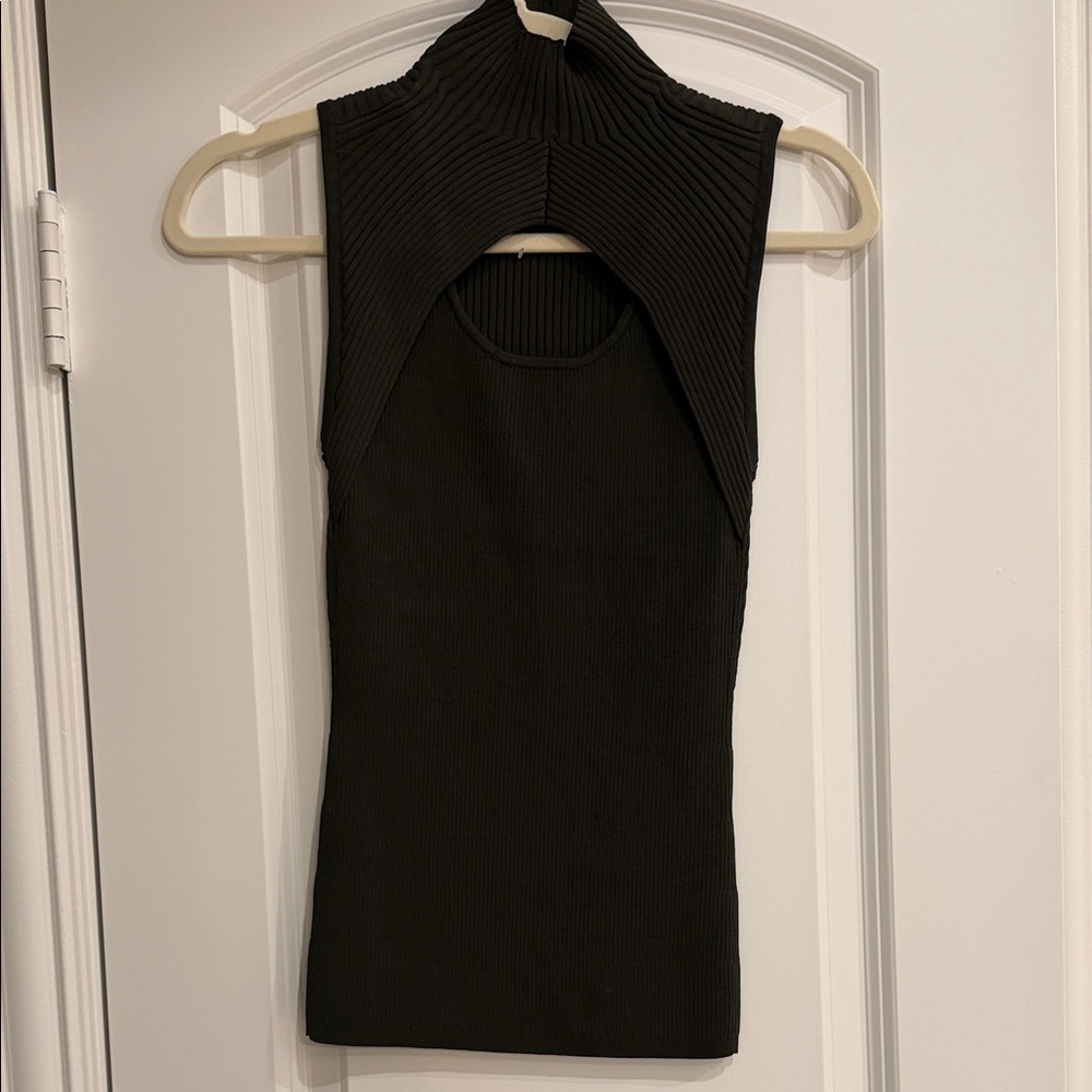 WHBM Dark olive Sleeveless Ribbed Top